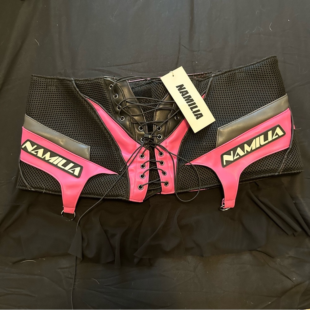 Namilia pink double layer moto mini skirt